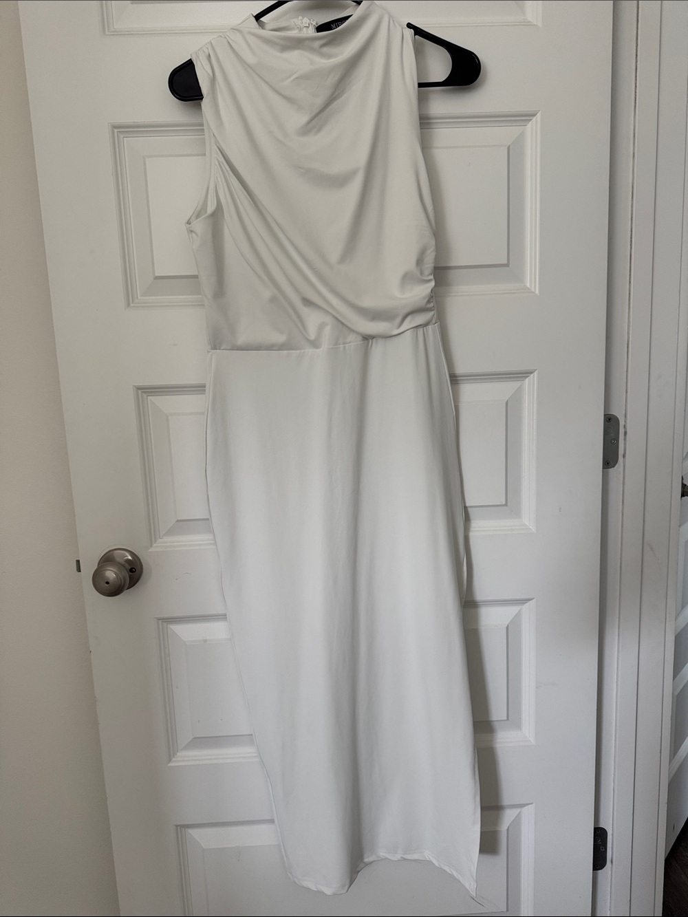 Sleeveless White Draped Midi Dress